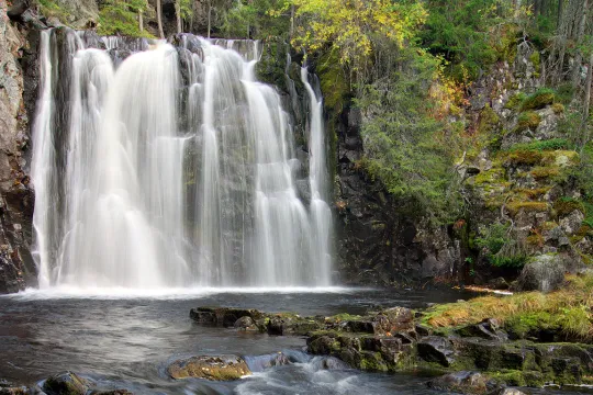 A beautiful waterfall in the forest.