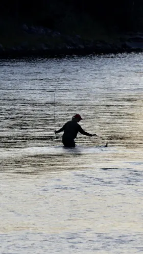 A fisherman in a river.