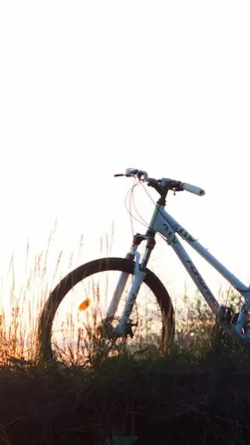 Cykel i solnedgång.