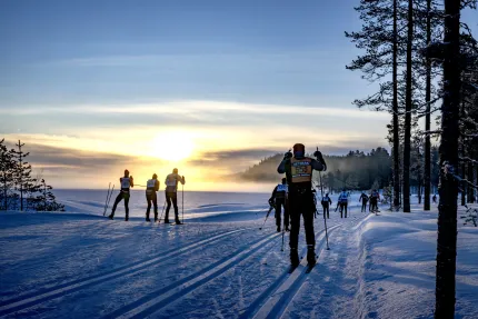 Skiers in early morning.