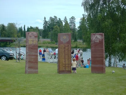 Memorial stones close to the river. 