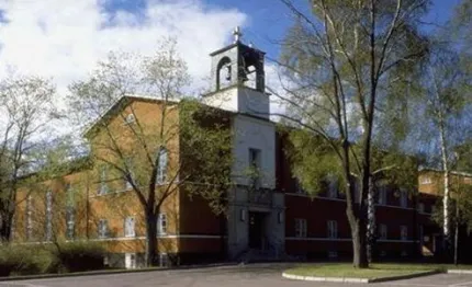 Church and trees.