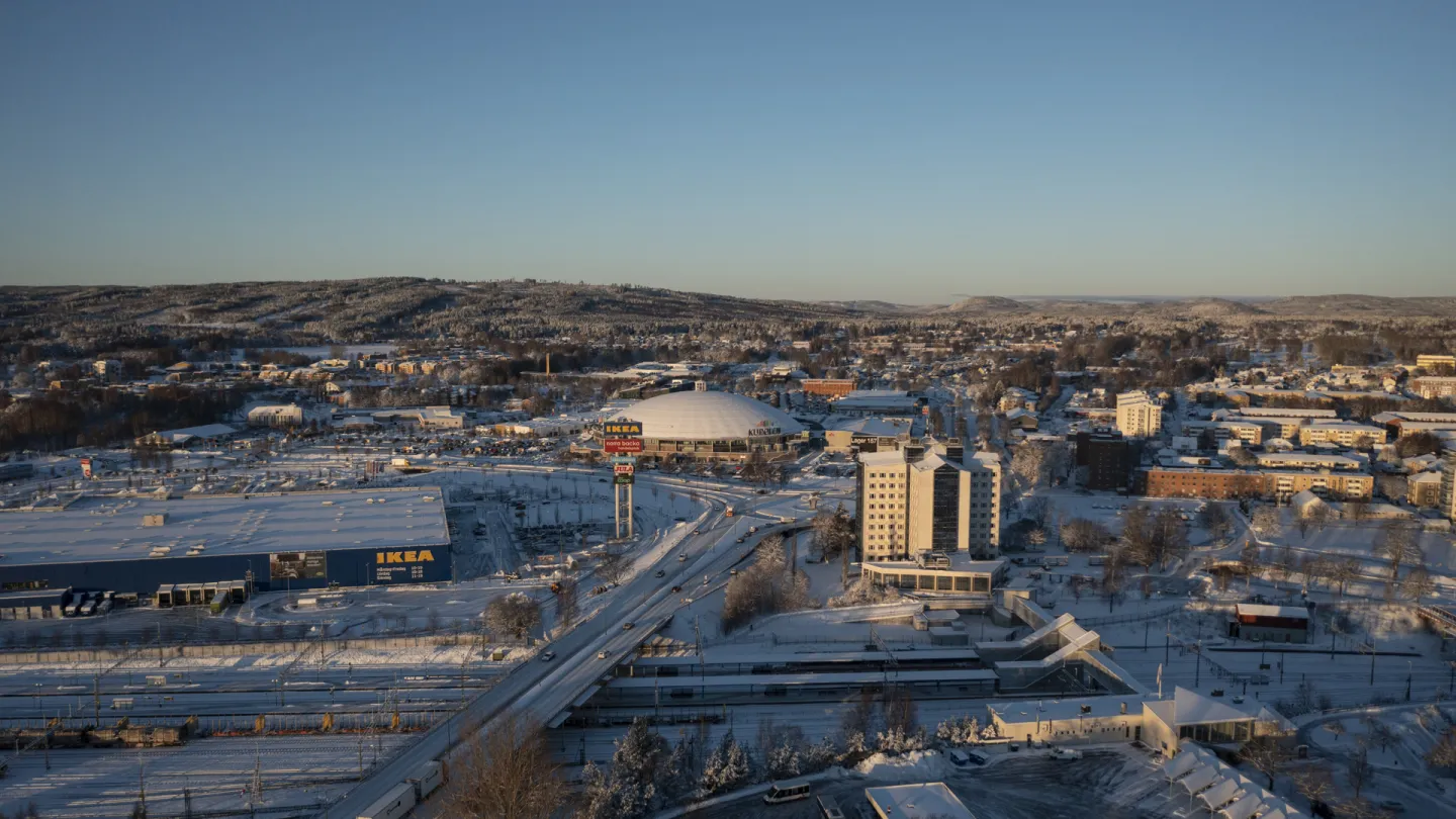 Vintervy över Borlänge.